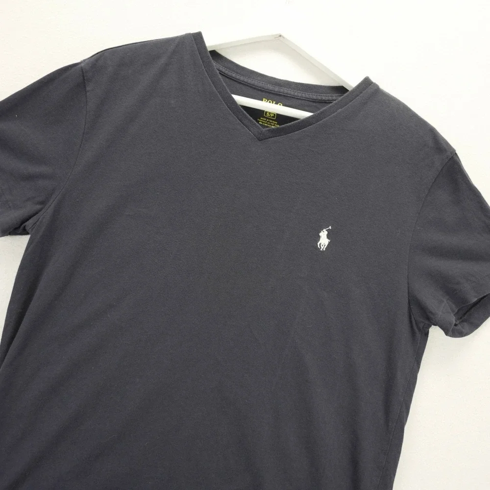 Polo Ralph Lauren Mens V-Neck T-Shirt Navy Blue Small Pony Logo Cotton‎ S/P
